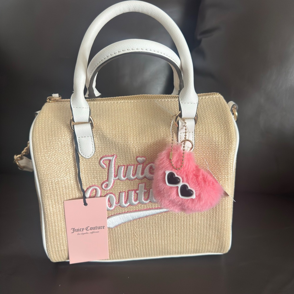 Juicy Couture Free To Be Juicy Speedy Satchel Natural Straw White Crossbody Bag